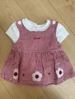 赤と白のチェック柄ワンピース　80cm