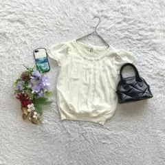 ロディスポット ブラウス ビジュー 半袖 M シフォン レーヨン混 女子会 白のサムネイル