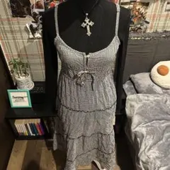 00s y2k リボンギンガムチェックコットンopフェアリーコア コケット