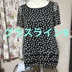 グラスライン　ドット柄 半袖 ブラウス シフォン 重ね着風のサムネイル
