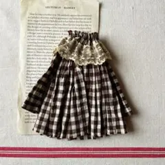 紅茶染チェックワンピース　ブライスアウトフィット　ハンドメイド　ネオブライス洋服