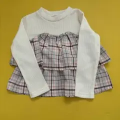 リブ編み長袖チェック柄トップス 90
