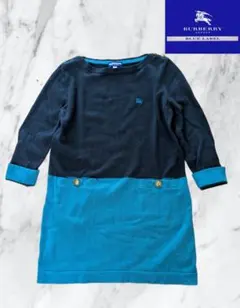 BURBERRY BLUE LABEL バイカラー ニットワンピース 金ボタン