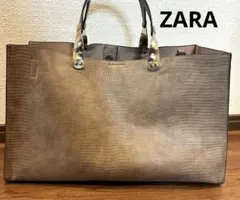 ZARA レディース トートバッグ リザード ベージュ グレージュ レザー