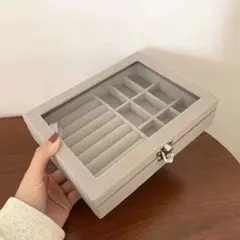 ラスト1点　ジュエリーボックス グレー ガラス蓋付き アクセサリー収納ケース