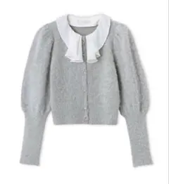 【最終値下げ】 CELFORD フリルカラー付きビジューカーデ 36 グレー