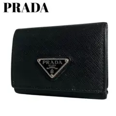 現行✨プラダ 三つ折り財布 サフィアーノレザー 三角ロゴ ブラック 黒