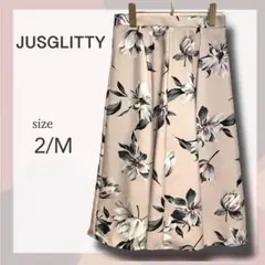 美品 ジャスグリッティー 花柄フレアスカート 2 M ピンクベージュ きれいめ