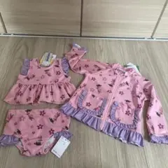 お値引き⭐︎ ベビー水着3点セット 90（送料込）ビキニ＋ラッシュガード