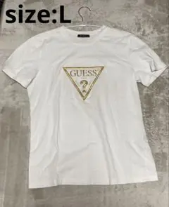 GUESS 3Dエンボスロゴプリント ホワイト Tシャツ ロゴ入り
