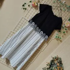 ❥toccoトッコ❥花柄刺繍 半袖ロングワンピース 黒/白