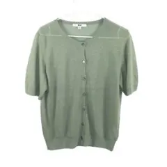 UNIQLO 半袖カーディガン XL グリーン レーヨン混 クルーネック