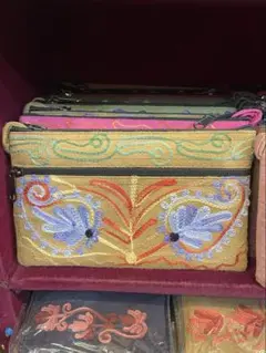 ネパール/アジア雑貨　ポーチ　緑/刺繍