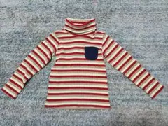長袖カットソー 赤とベージュ ストライプ　セーター　120