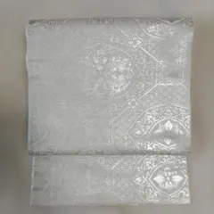 602-40袋帯　二重太鼓　作り帯に変更可能　シルバー　華紋様