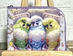 ハンドメイド　セキセイインコ柄のマルチポーチ