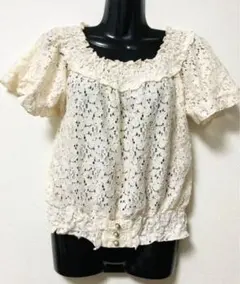 美品 axes femme パールボタン 総レース シアーブラウス カットソー