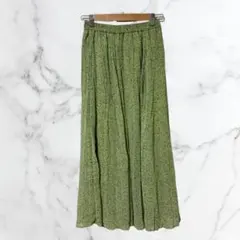 【GU】柄プリーツロングスカート/グリーン系/M