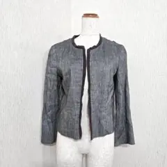 iCB ノーカラージャケット リネン・レーヨン グレー 9号 上品 伸縮のサムネイル