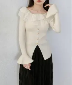 ［あたみ様専用］フリル付きオフショルダーセーター オフショル　M