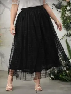 プリーツスカート 大きいサイズ フレアスカート 黒 ブラック レーススカート