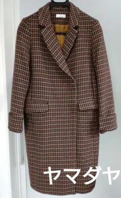 ヤマダヤ　ブラウン系チェック ダブルブレスト チェスターコート　Мサイズ