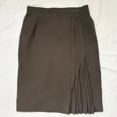 O0's vintage タイトスカート スリット プリーツ ロング丈 ブラウン