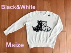 ブラック&ホワイト　ニット　セーター Mサイズ　白　犬　ゴルフ