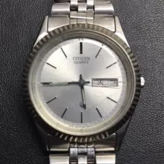 【ヴィンテージ希少品】CITIZEN クォーツ 時計 シルバー文字盤 デイデイト