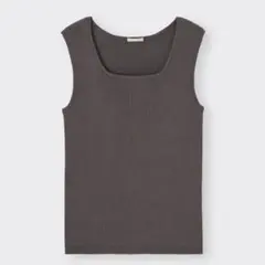 【美品】GU リブニットスクエアネックタンクトップ チャコールグレー