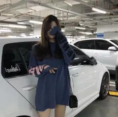 新品 ロンT カットソー 韓国 オルチャン レディース ストリート ネイビー M