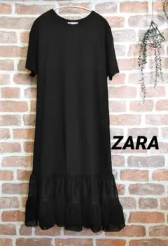 ZARA　ブラックニットワンピース 半袖 フリル付き　USAサイズＳ