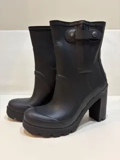 HUNTER チャンキーヒール レインブーツ 黒 UK6 長ぐつ 防水