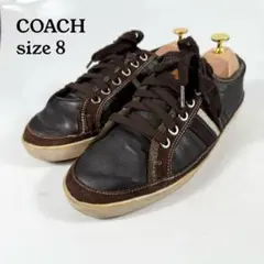 COACH　コーチ　ローカットスニーカー(8)レザー　茶 革靴　レースアップのサムネイル