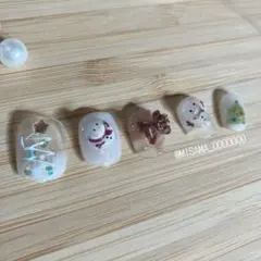クリスマスネイル　雪だるまネイル　冬ネイル