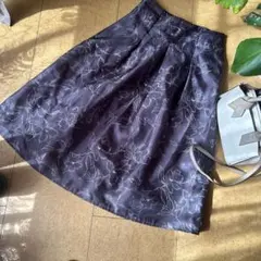 フローラルプリント フレアスカート ダークパープル