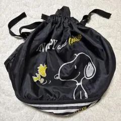 【値下げ】スヌーピー ナップサック 黒 水泳バッグ 水着入れ 水着バック 二層式のサムネイル