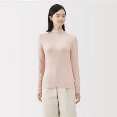 無印良品 シアータートルネック長袖Ｔシャツ Ｌ　ライトピンク
