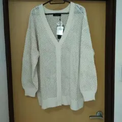 アイボリー メッシュ編み ニットカーディガン　Mサイズ　新品タグ付き