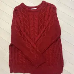 レッド ケーブル編み ニットセーター 長袖
