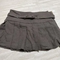 ブラウンチェック プリーツスカート ハイウエスト