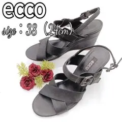 【美品】エコー クロスベルト レザーサンダル ウェッジソール 24 黒 eccoのサムネイル