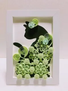 ペーパークイリング　ドレスを着た猫⭐︎パステルグリーン⭐︎