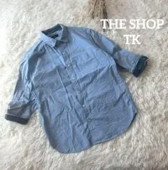THE SHOP TK＊メンズ七分袖シャツ 花柄 ブルー 春夏 カジュアル