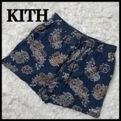【人気】KITH⭐︎シルク総柄ハーフパンツ刺繍ロゴMペイズリー柄のサムネイル