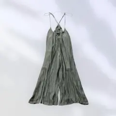 訳あり　サロペット　ジャンスカ風　スカート風　キャミワンピ風　カーキ　フリー