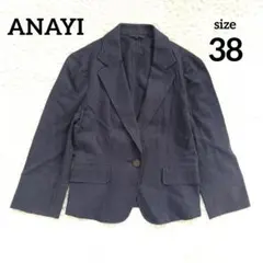 アナイ ANAYI　リネン混 テーラードジャケット 38 ネイビー 春夏 通勤