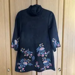 ZARA WOMAN 黒 スエード風 花柄刺繍 チュニッS サイズ