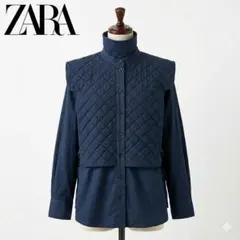 ZARA キルティング切り替え ジャケット L コットン スタンドカラー