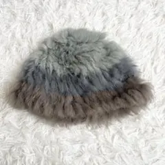 【美品】リアルファー ニット帽 ビーニー グレー×ブラウン グラデーション